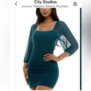 City Studios Blue Ruched Off the Shoulder Bodycon Dress